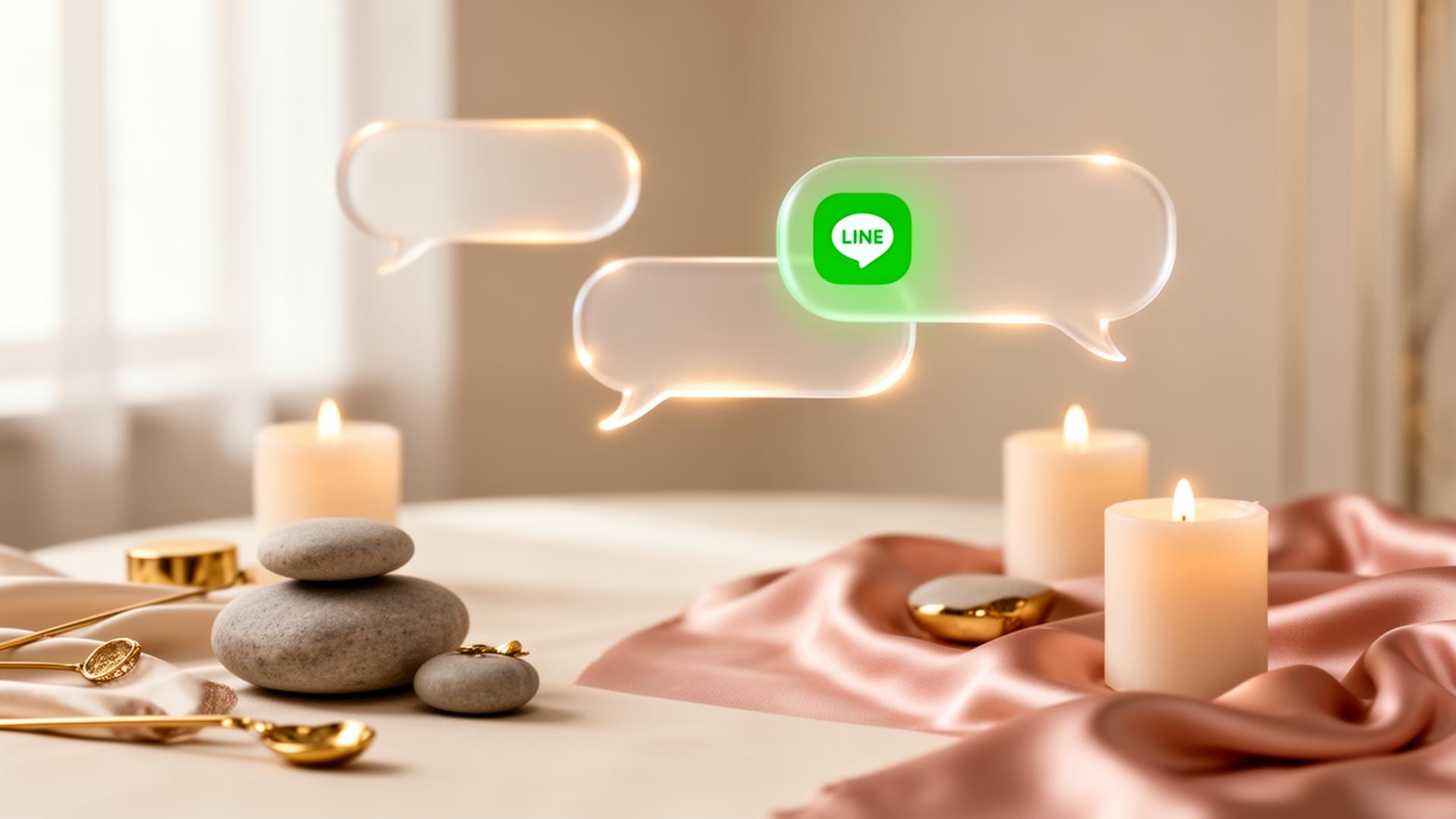 AI chat bubbles floating above a serene spa setting